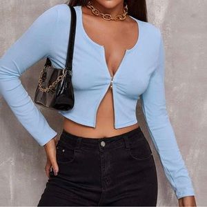 Blue Zipper Crop Top